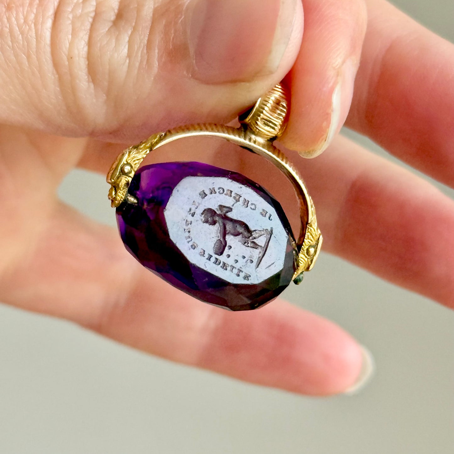 Victorian French Triple Sided Snake Fob Seal in 15 Carat Gold; Circa 1850