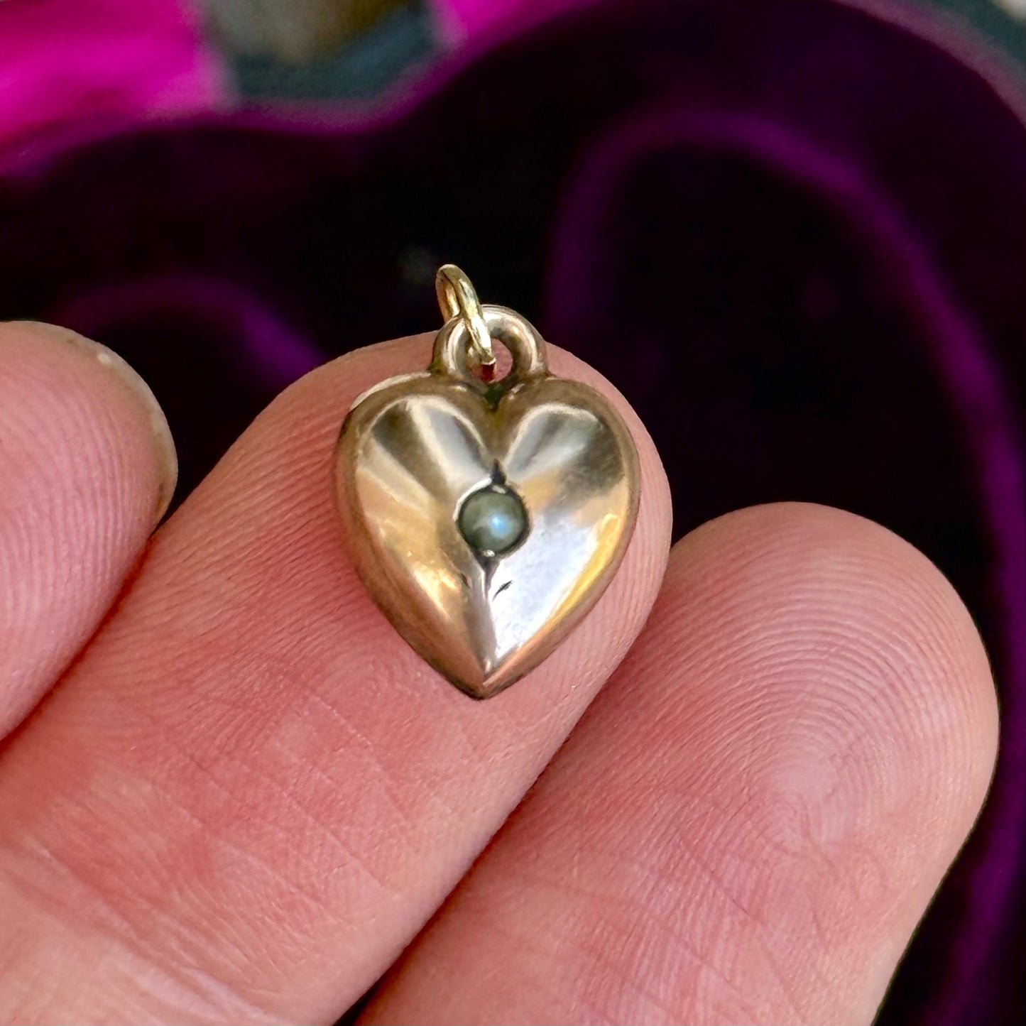Antique Victorian Tiny Pearl Puffy Heart Pendant