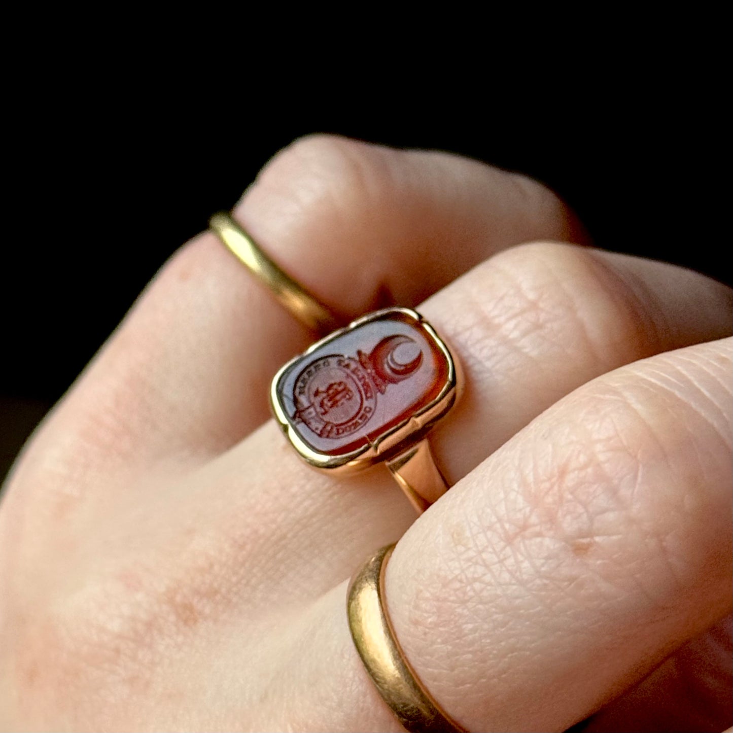 Early Victorian Intaglio 'K' Ring in 9 Carat Gold; Circa 1880