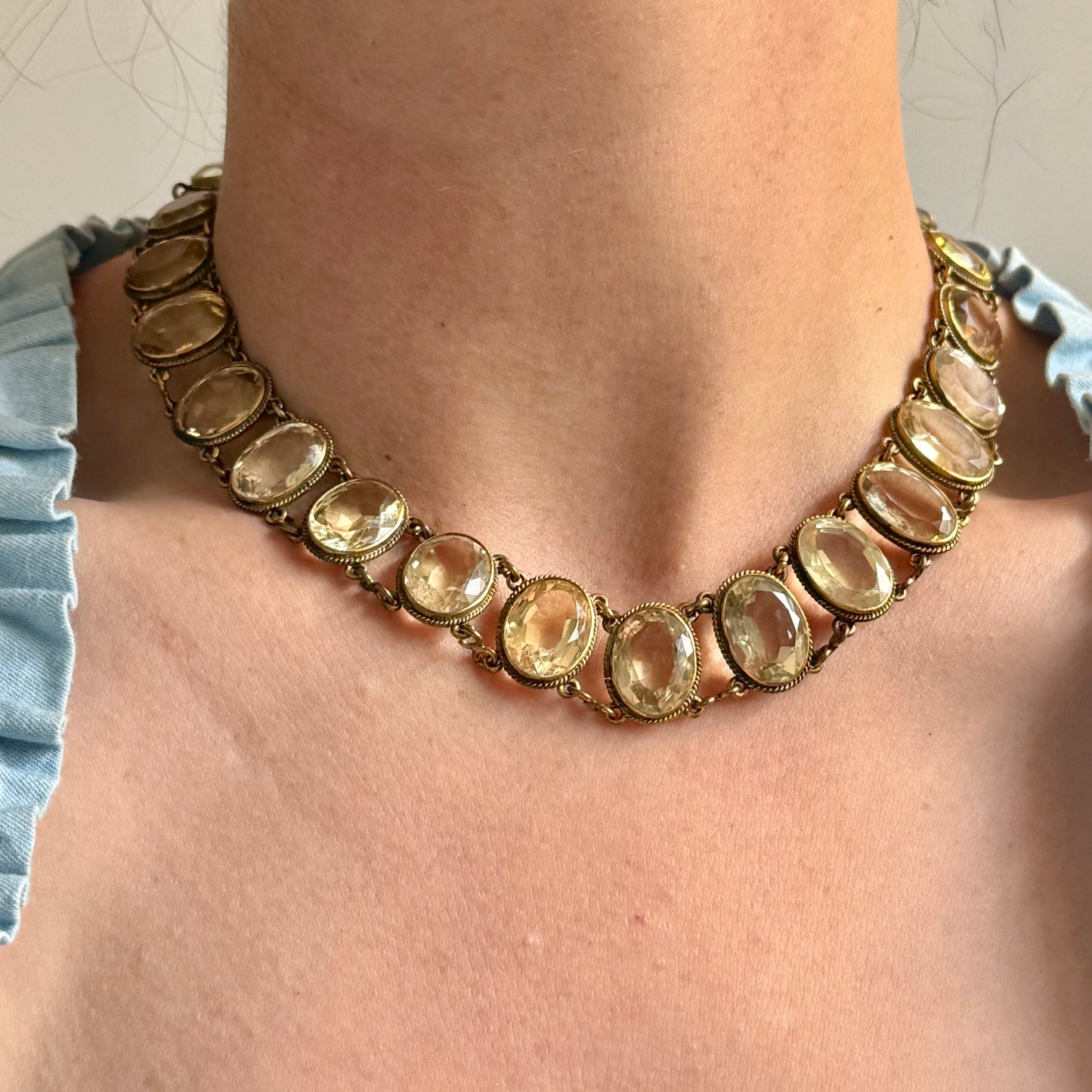 Antique Victorian Graduated Citrine Collet Necklace