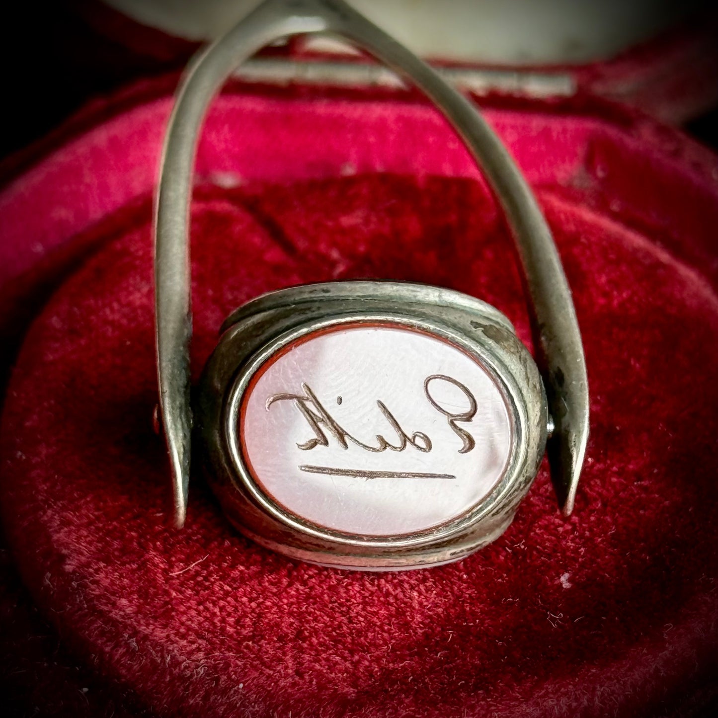 Antique Triple Intaglio Wishbone Pendant in Silver