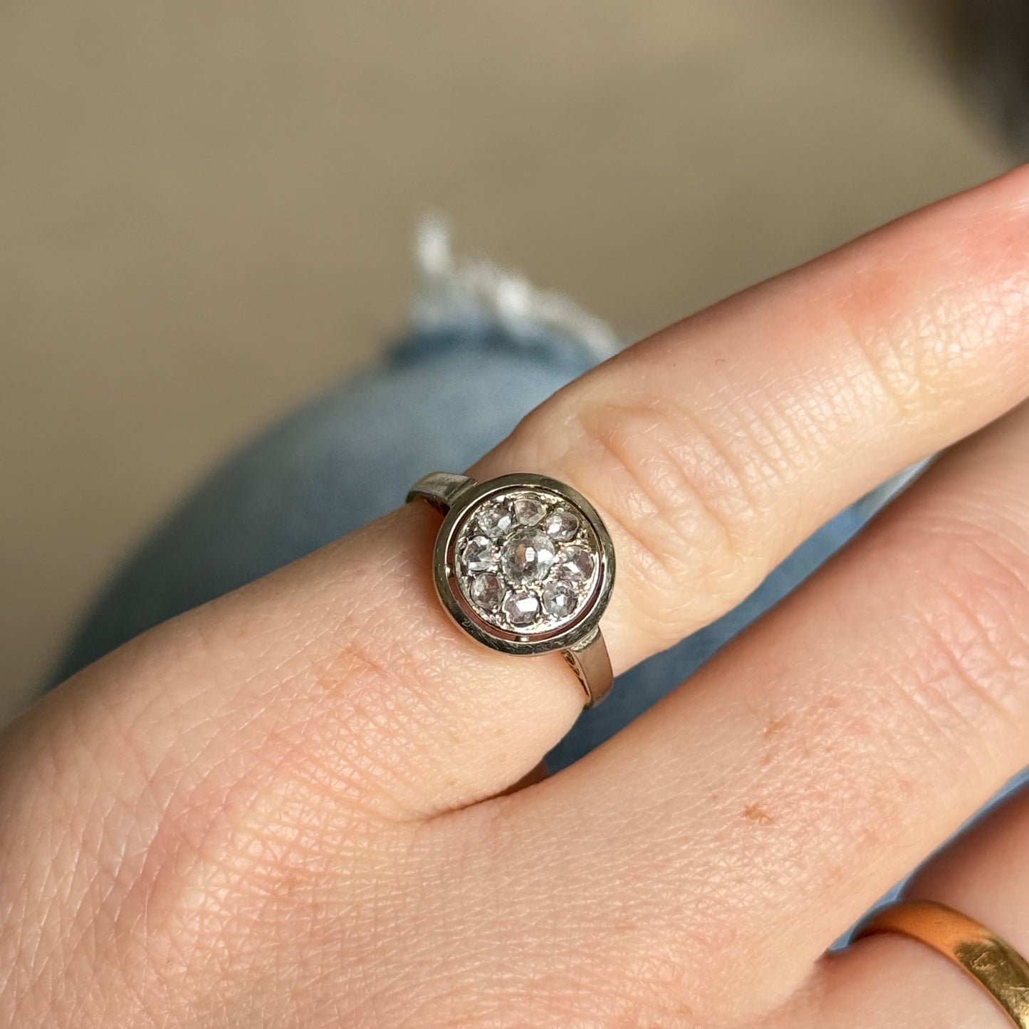 Antique Rose Cut Cluster Ring in 9 Carat Gold; Circa 1895