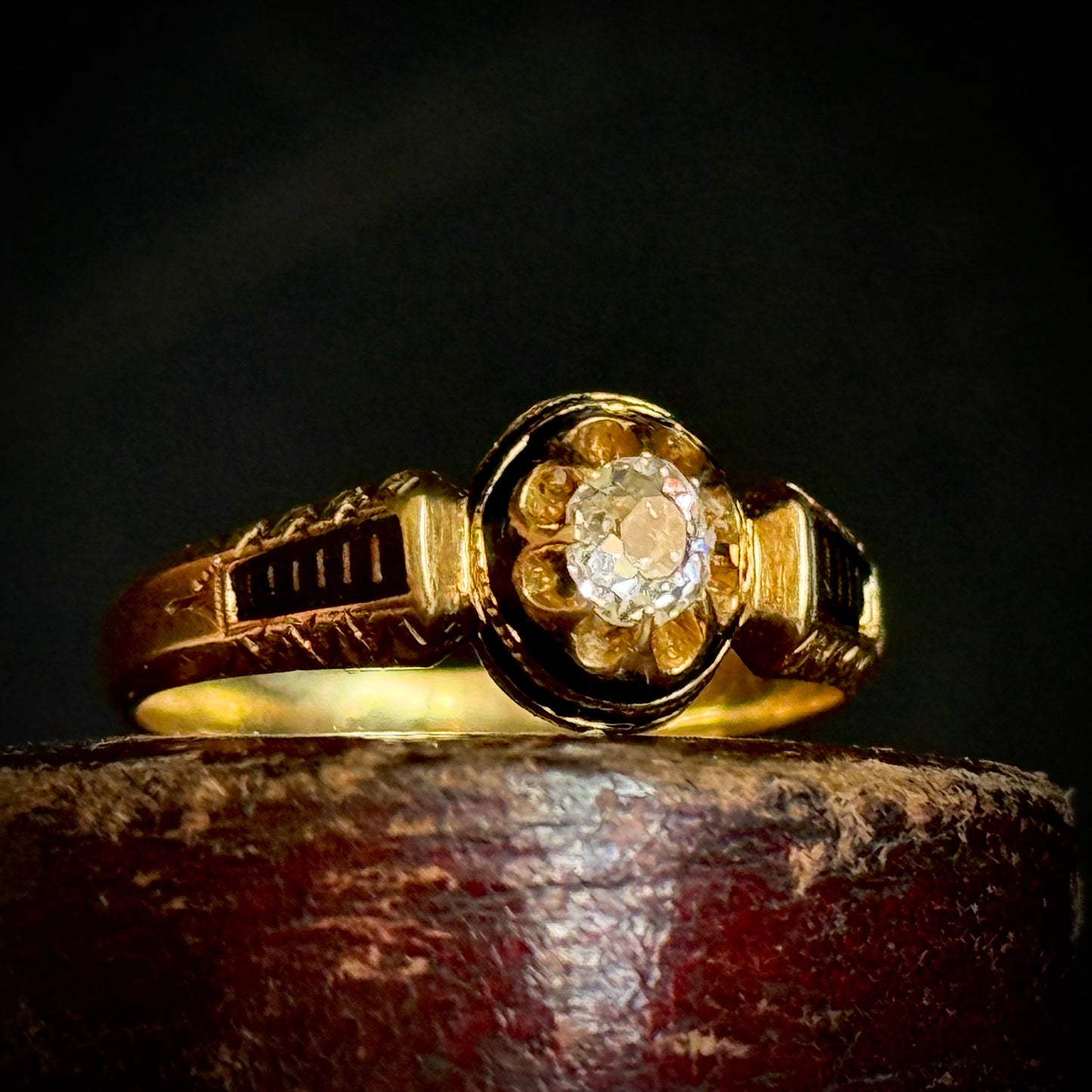 Victorian Diamond Mourning Ring in 18 Carat Gold