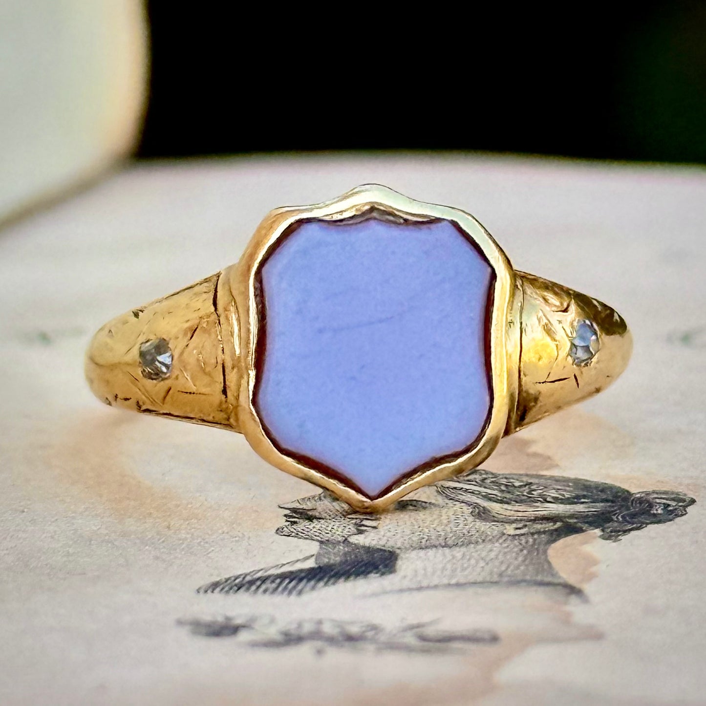 Antique Victorian Diamond Mourning Signet; Circa 1858