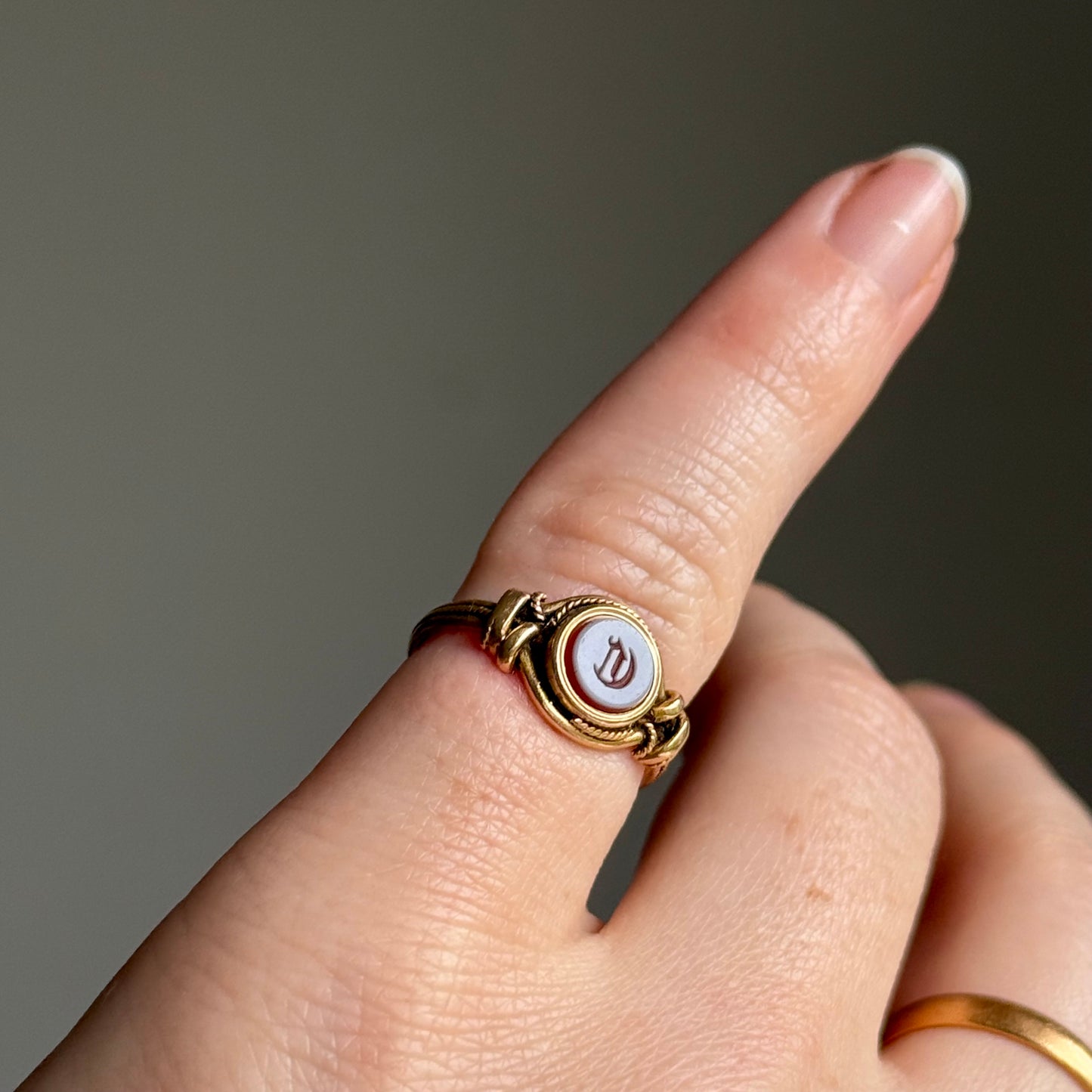 Antique Victorian 'C' Signet Ring in 9 Carat Gold; Circa 1880