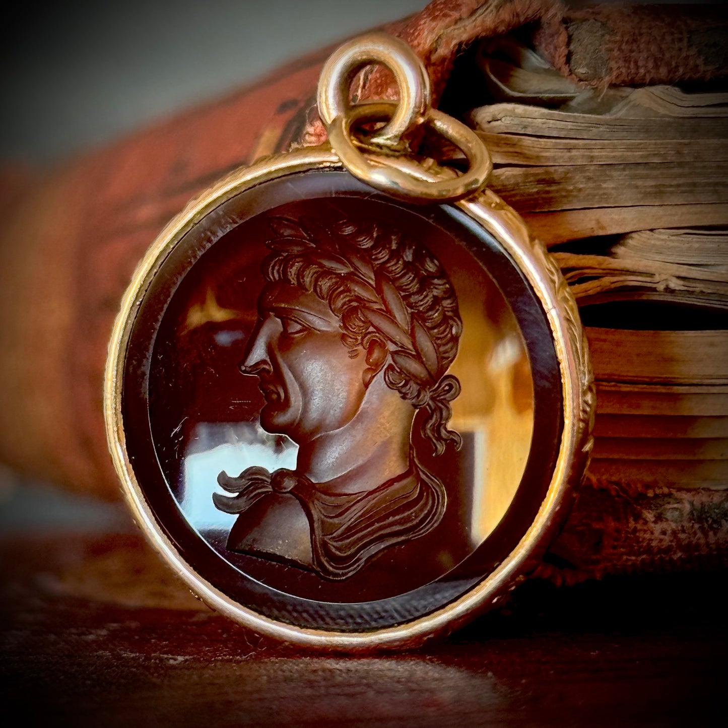 Antique Victorian Roman Emperor Intaglio Pendant