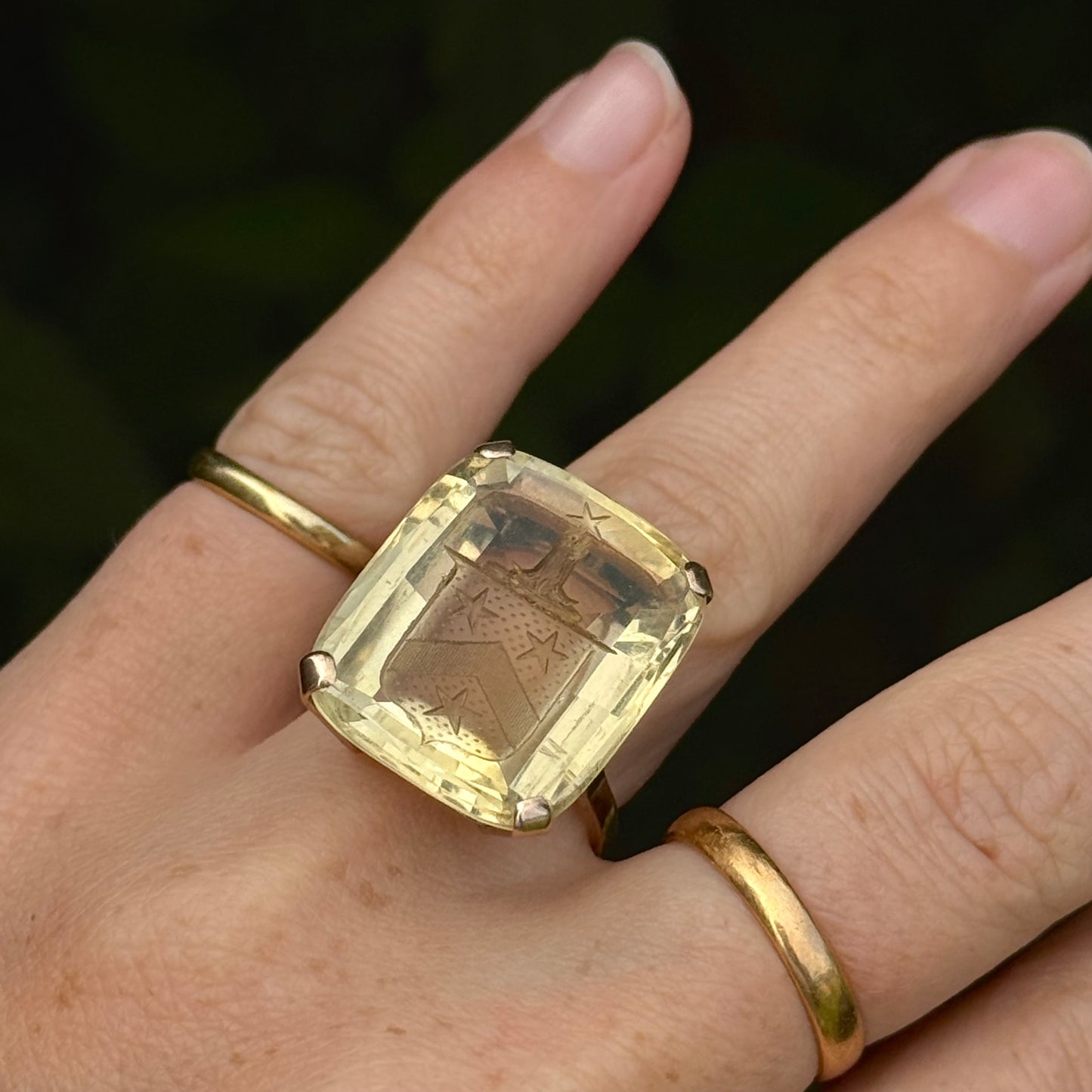 Substantial Vintage Citrine Heraldic Intaglio Ring