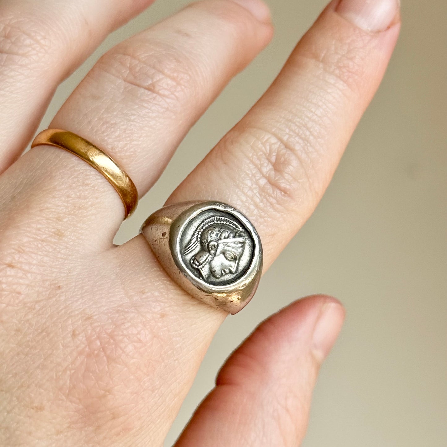 Vintage Silver Athenian Tetradrachm Ring; Circa 1890