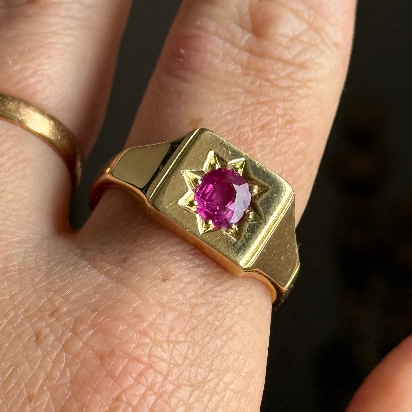1930's Star Set Ruby Signet Ring in 18 Carat Gold
