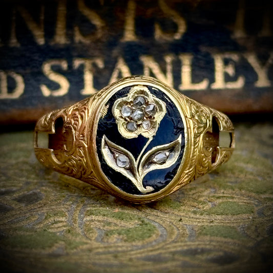 Victorian Forget Me Not Diamond Mourning Ring