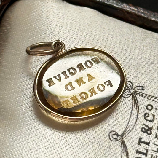 Antique Seal 'Forgive and Forget' Pendant in 9 Carat Gold
