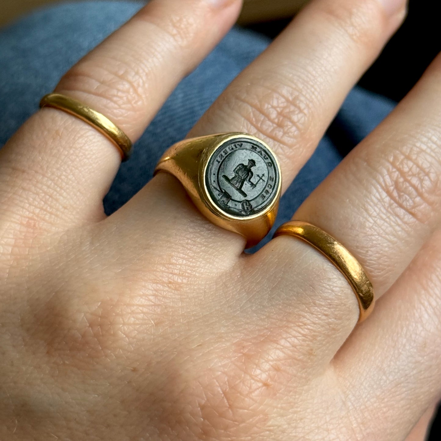Antique Victorian Bloodstone Signet Ring in 18 Carat Gold; Circa 1880