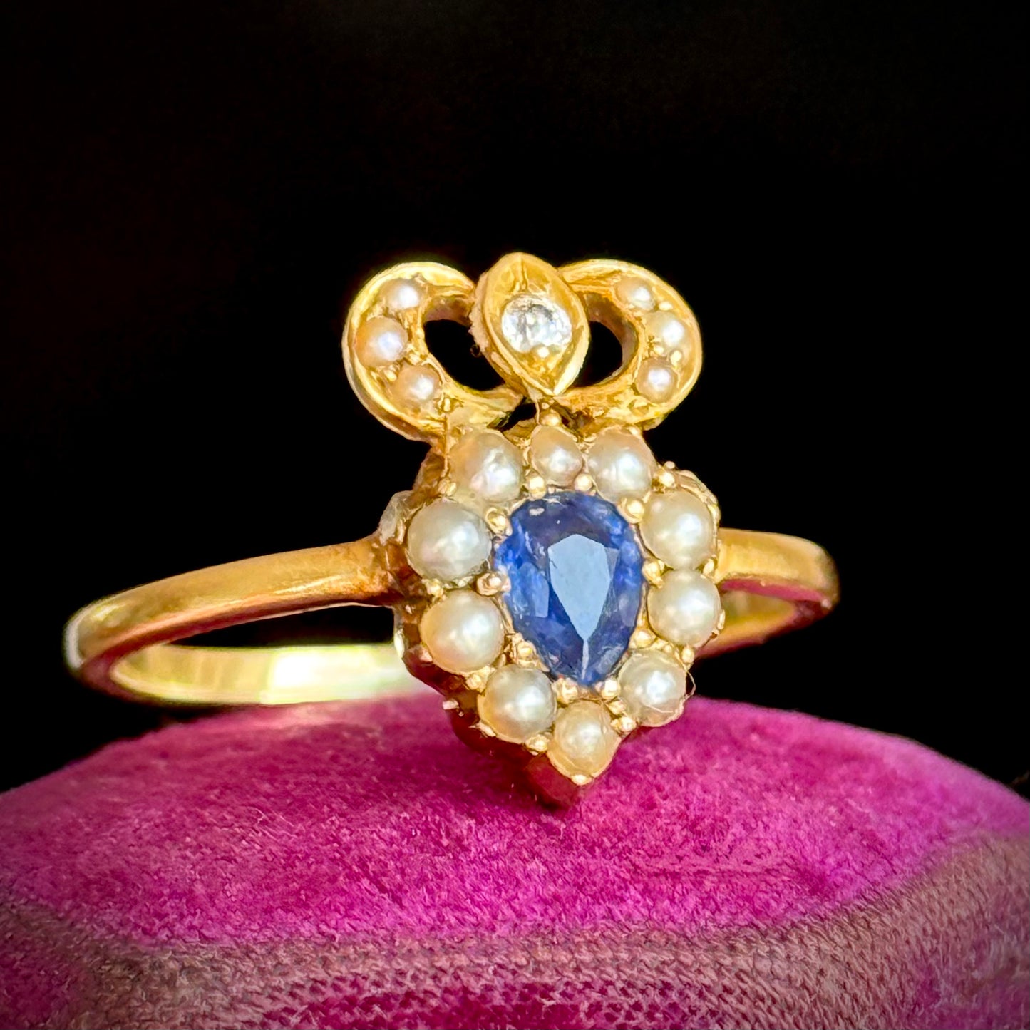 Antique Sapphire Heart Cluster Ring; Circa 1890