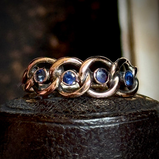Antique Sapphire Knot Ring in 9 Carat Rose Gold