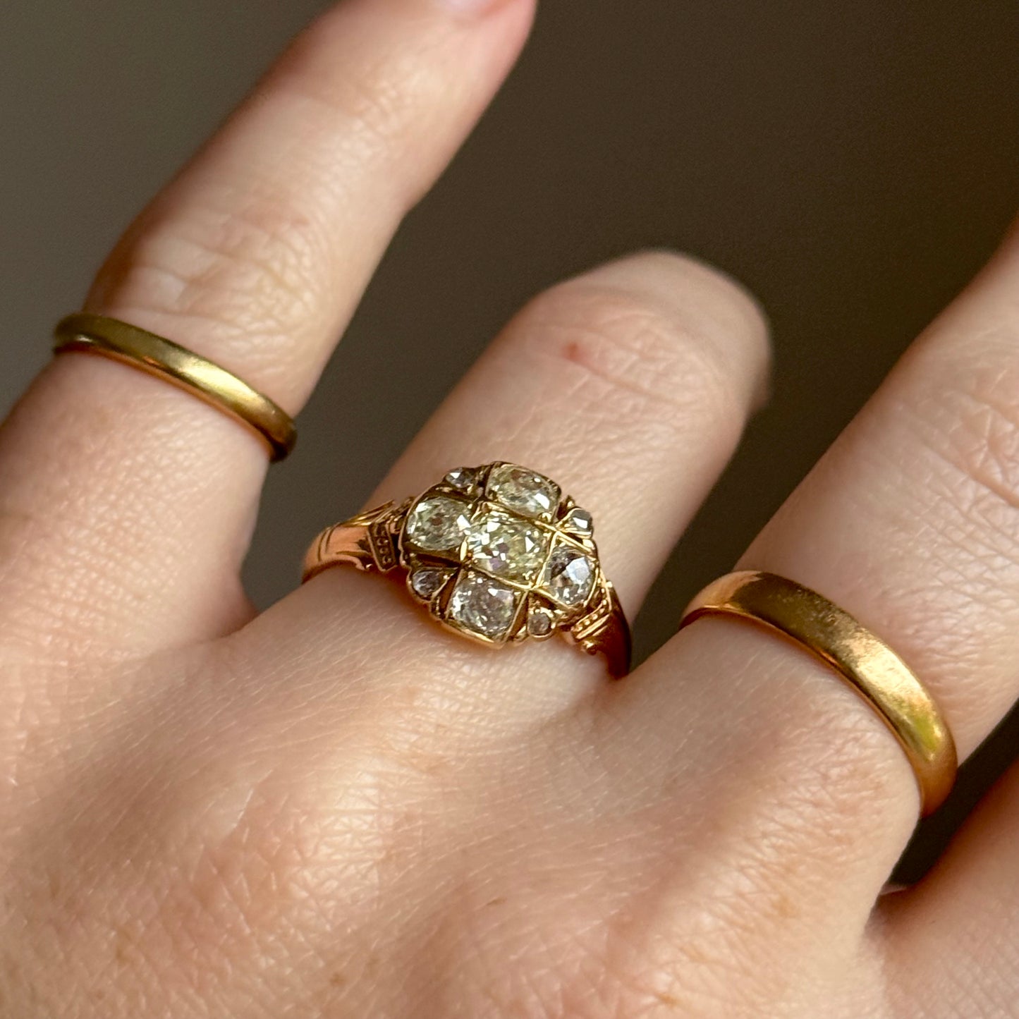 Victorian Old Cut Diamond Cluster Ring in 18 Carat Gold; Circa 1860