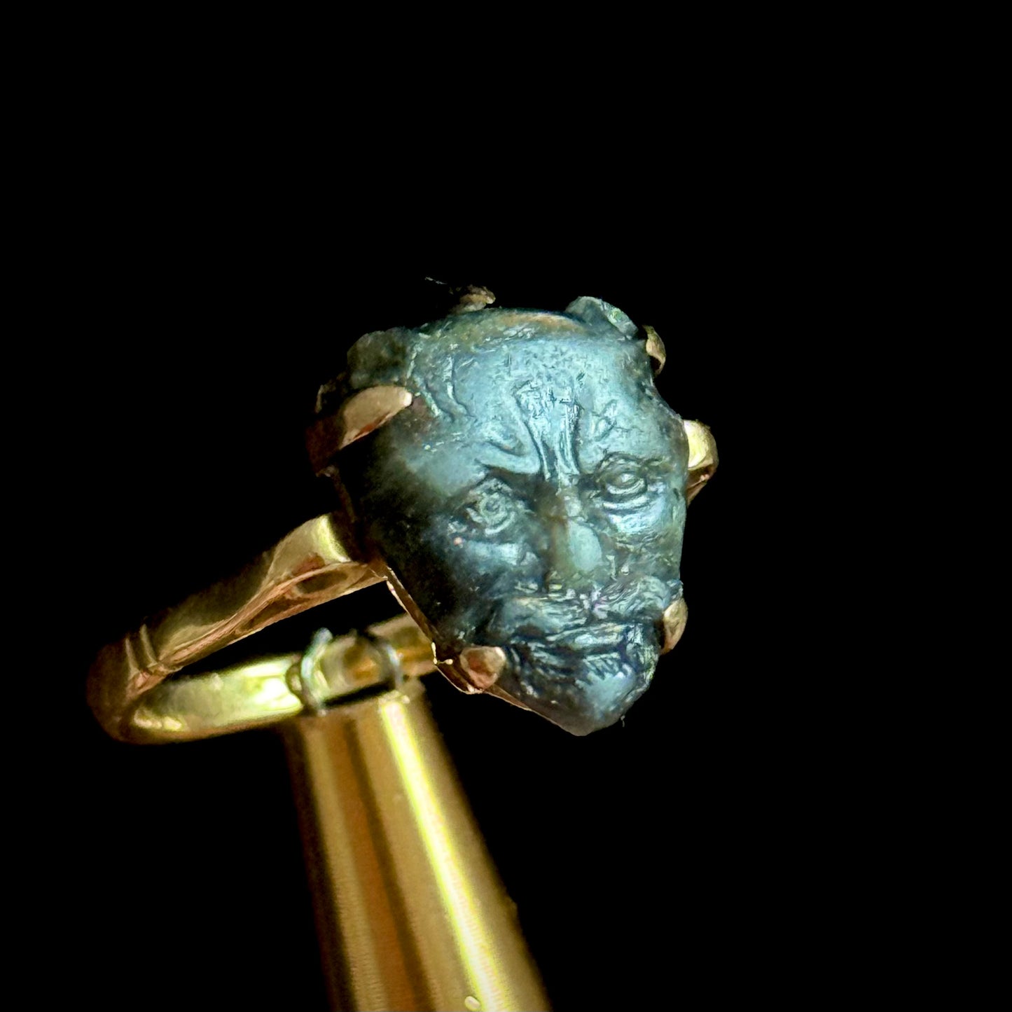 Victorian Labradorite Devil's Head Ring in 18 Carat Gold