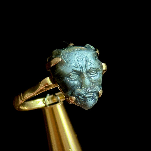 Victorian Labradorite Devil's Head Ring in 18 Carat Gold