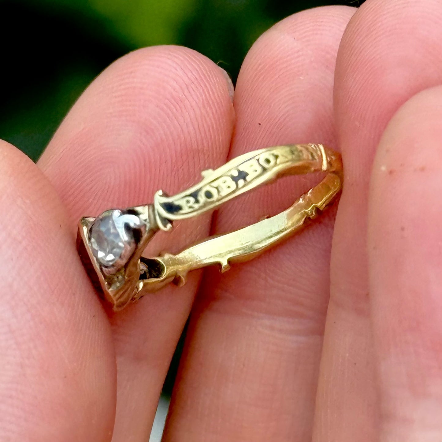 Georgian Diamond & Amethyst Mourning Ring; Circa 1767
