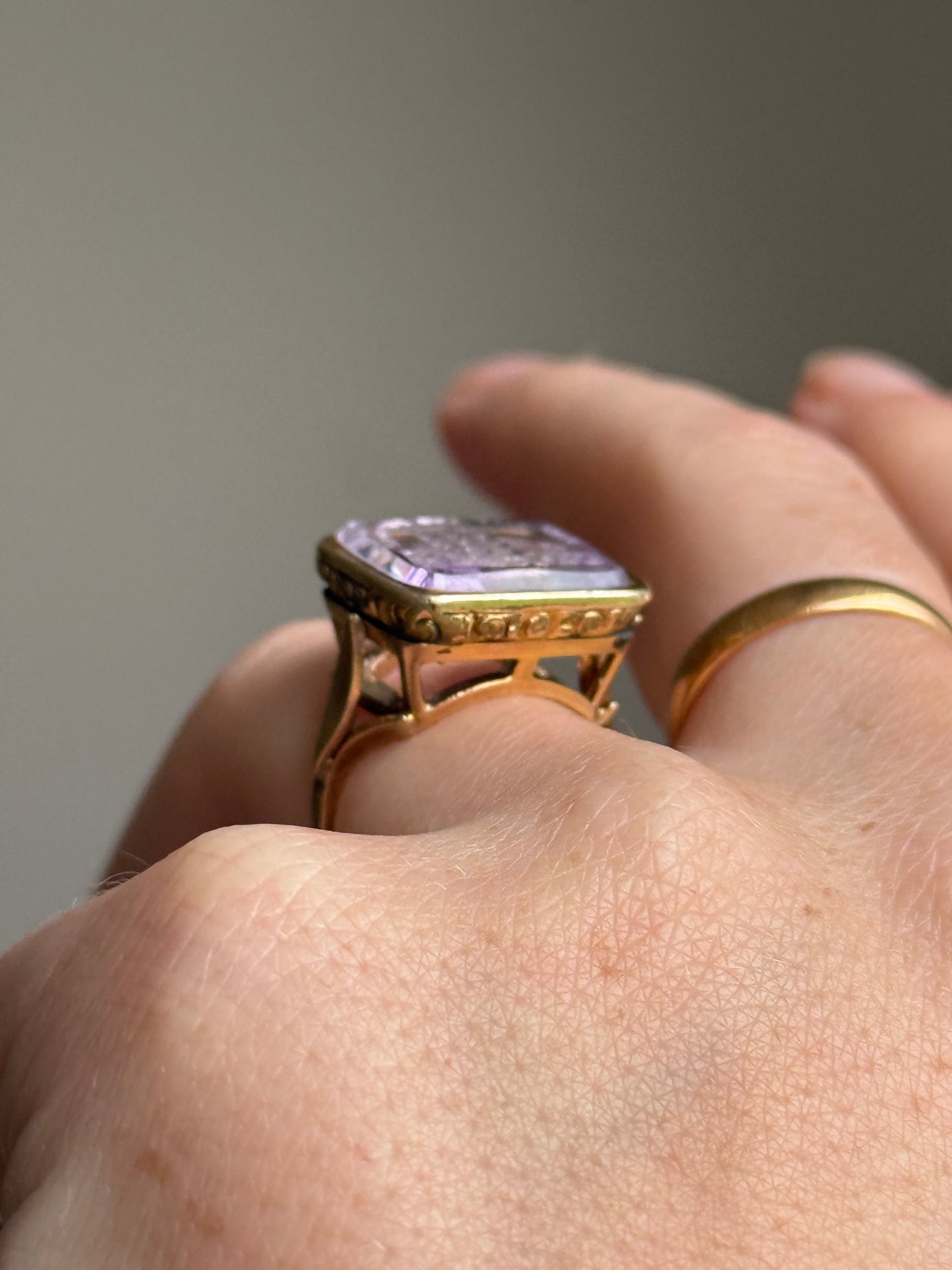 Georgian Amethyst Intaglio ‘Steadily and Proudly’ Conversion Ring,  Circa 18th Century