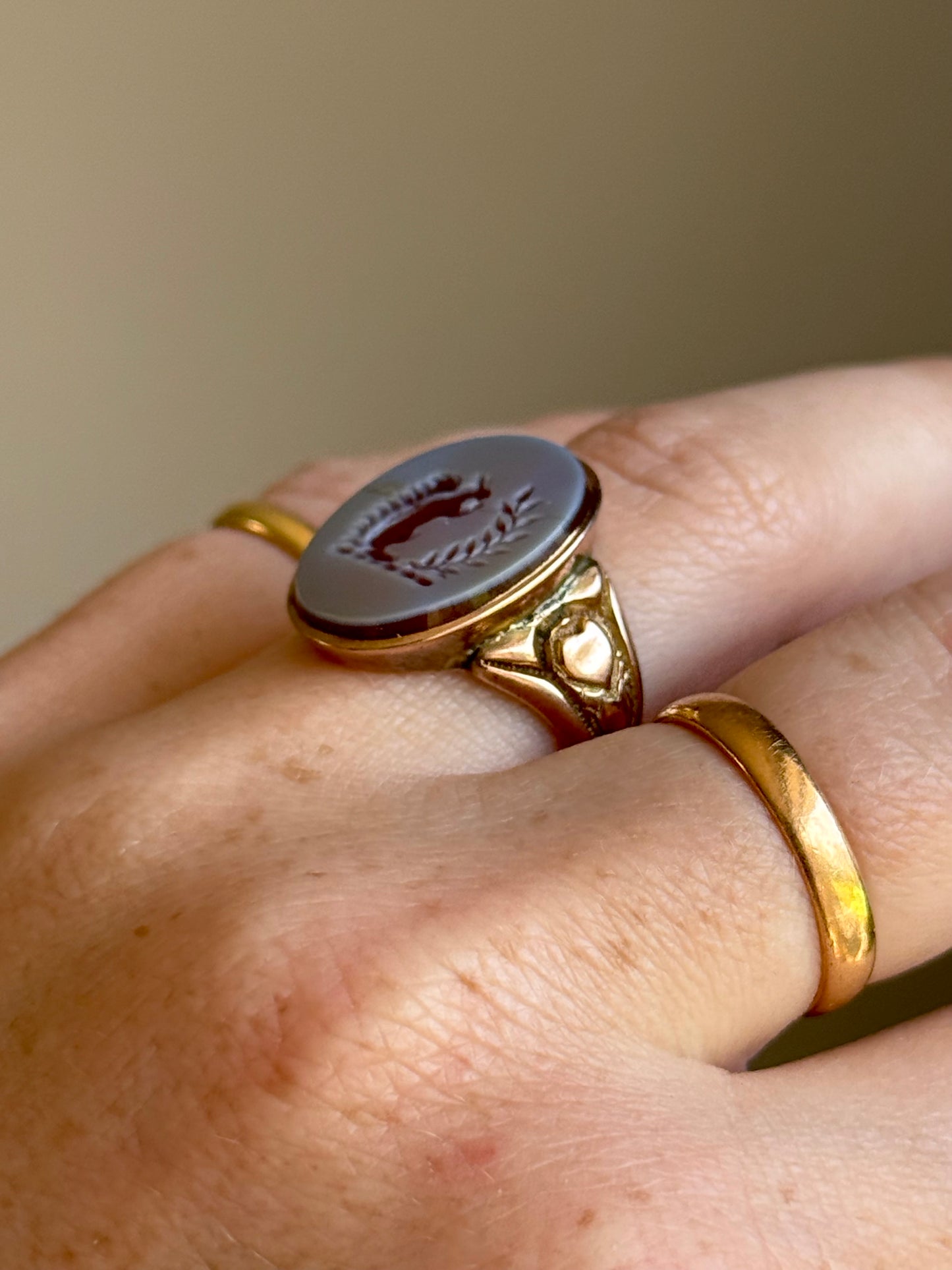 Antique Squirrel Intaglio Signet Ring in 9 Carat Gold