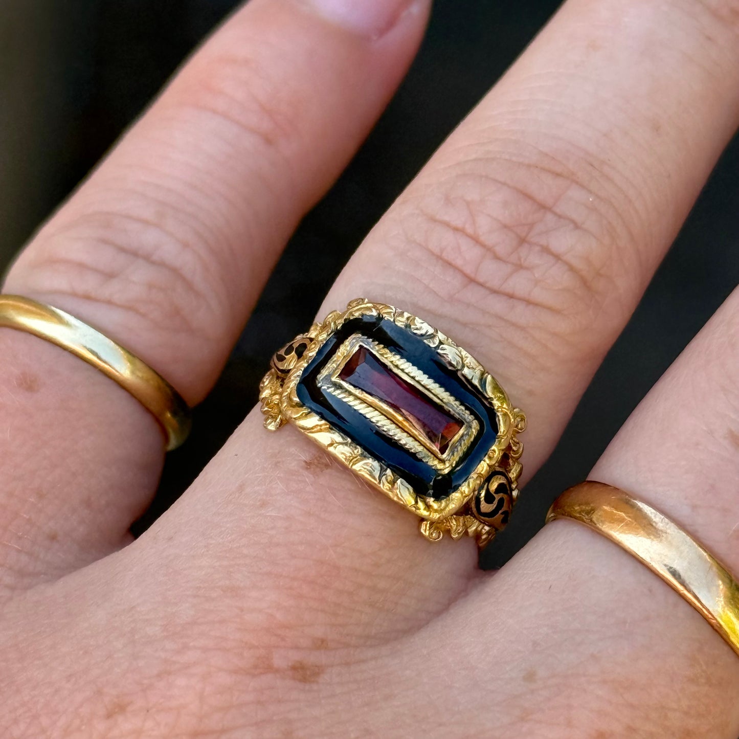 Georgian Garnet Mourning Ring; Circa 1829
