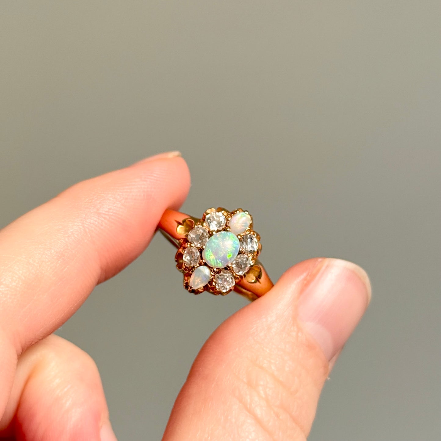 Edwardian Opal and Diamond Ring in 18 Carat Gold; Circa 1900