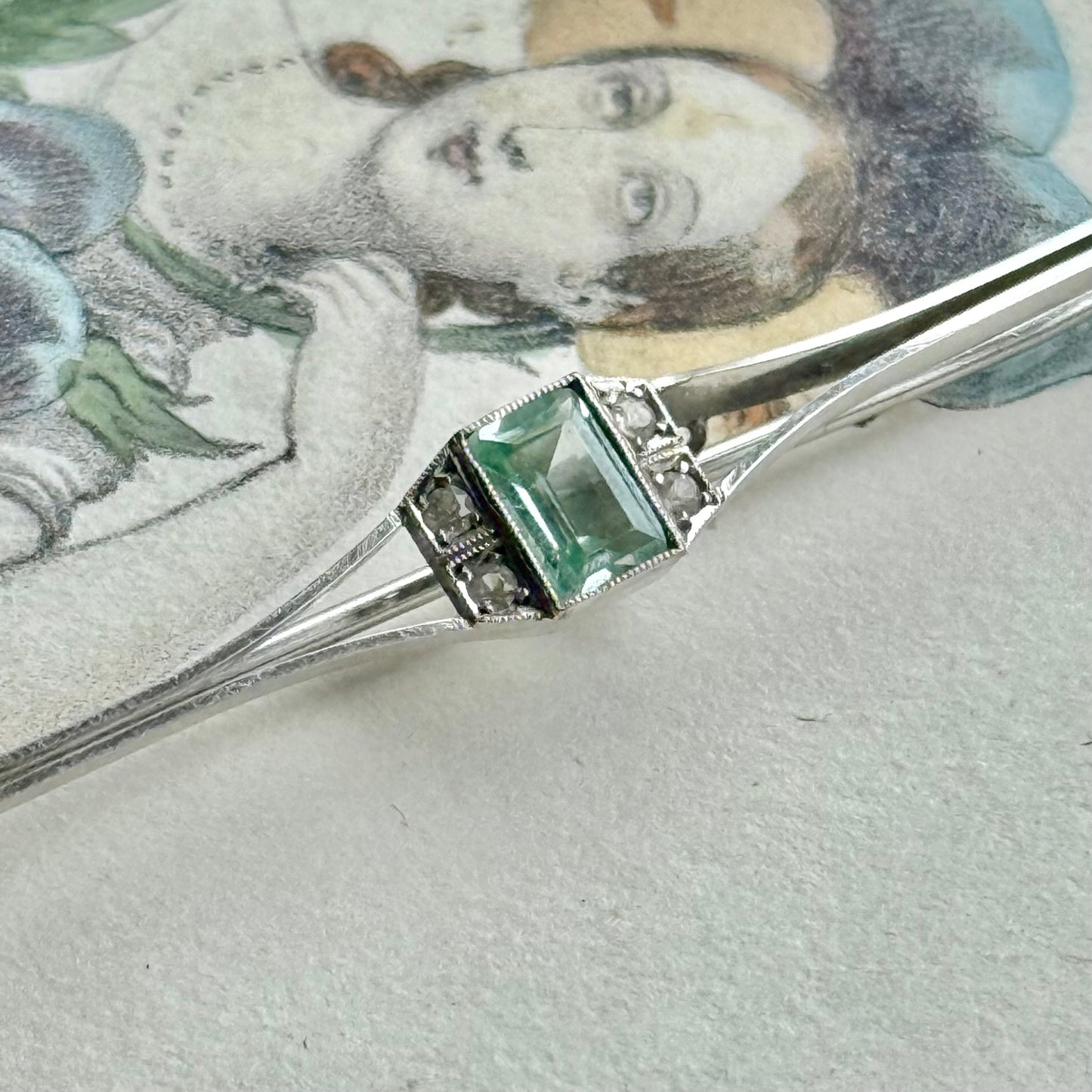 Art Deco Aquamarine & Diamond Brooch in 9 Carat Gold; Circa 1920