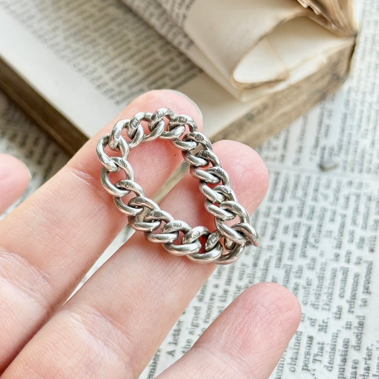 Antique Curb Chain Ring in Sterling Silver
