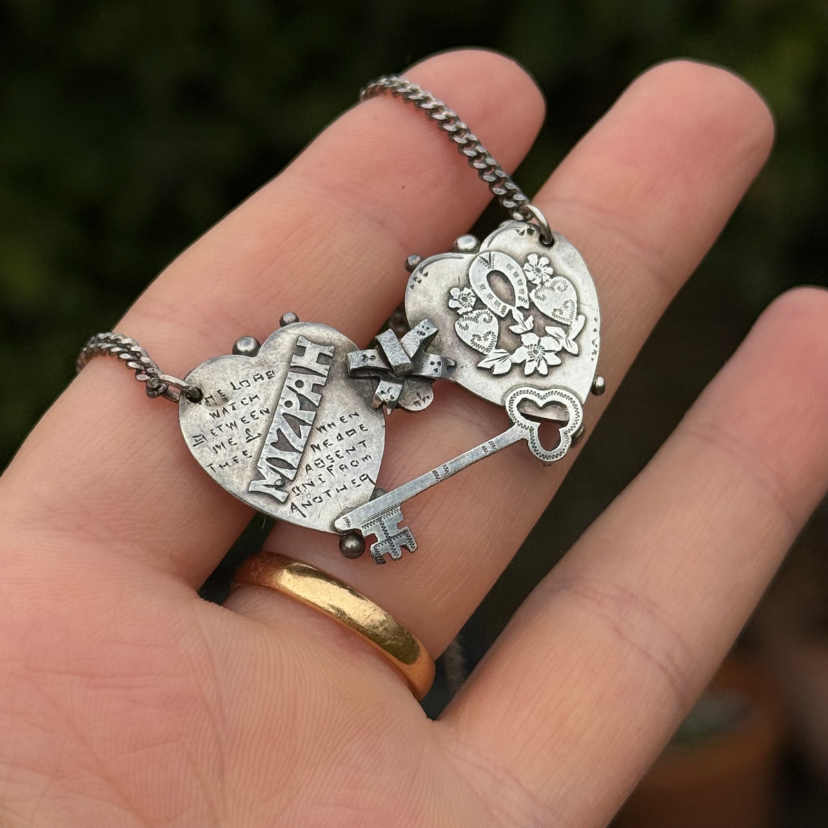 Antique Sentimental Mizpah Necklace in Silver; Circa 1900