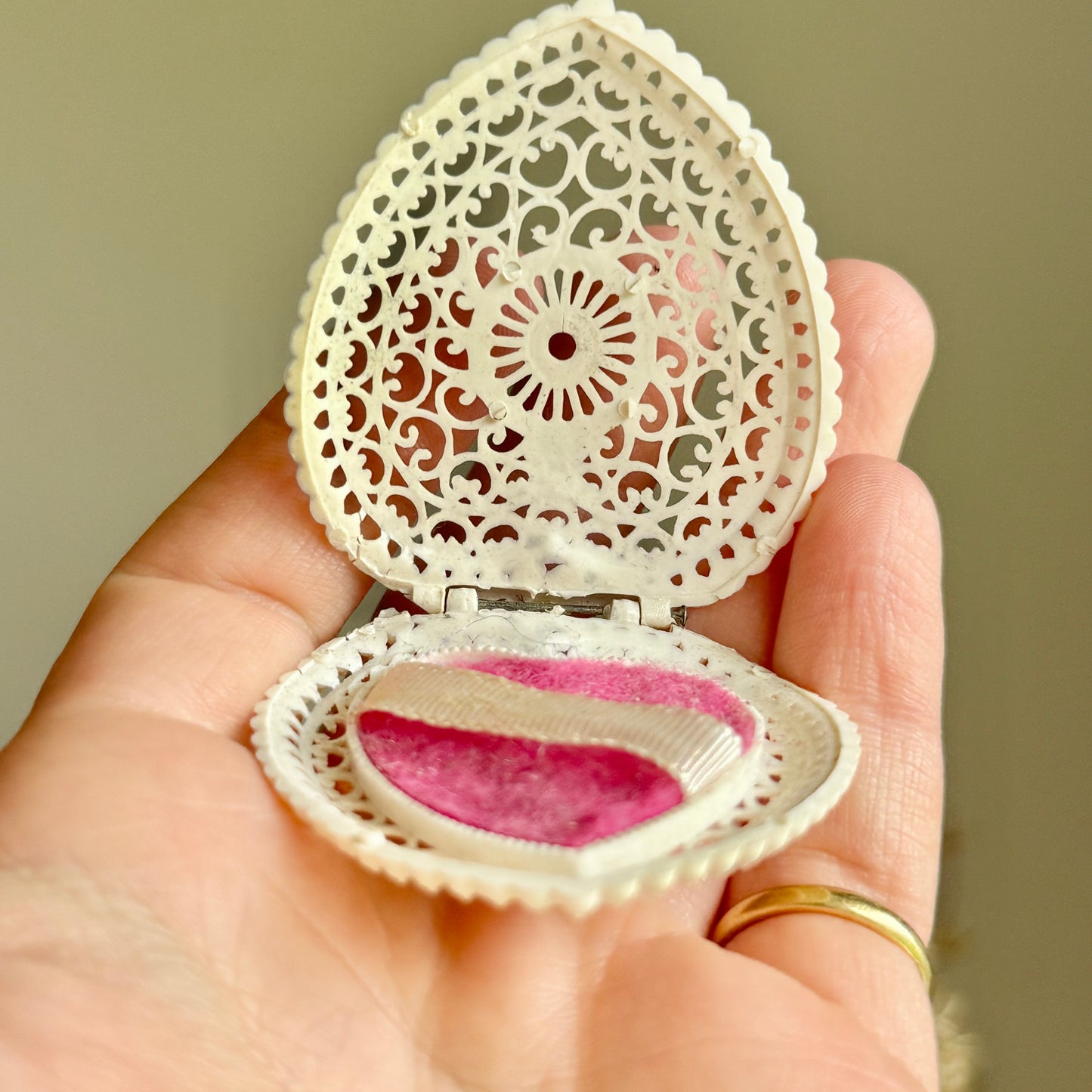 Vintage Early Plastic Filigree Ring Box