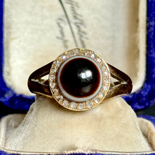 Victorian Bull's Eye Agate & Diamond Ring