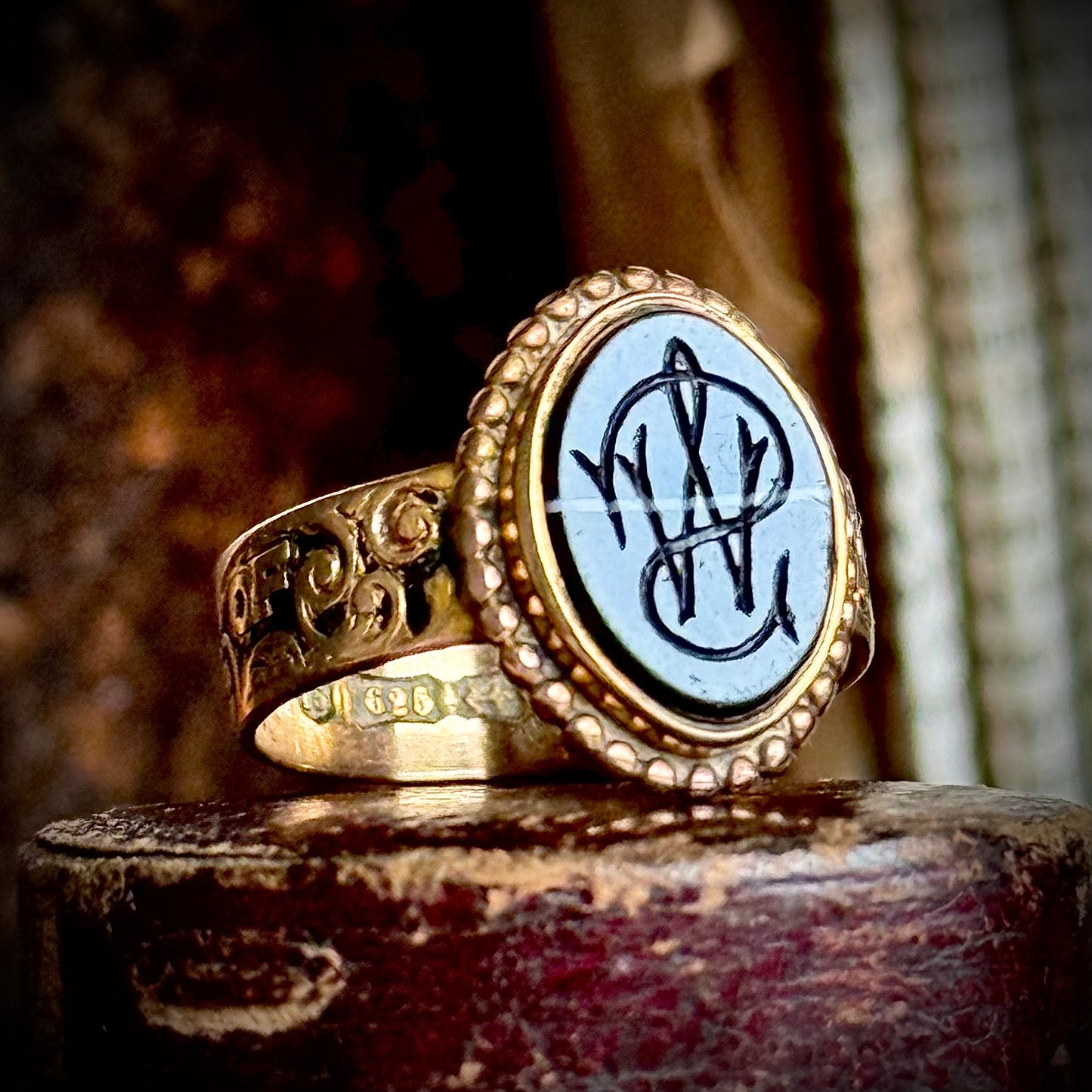 Victorian Intaglio Agate Mourning Ring'; Circa 1867