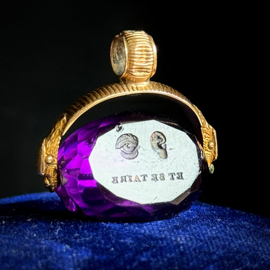 Victorian French Triple Sided Snake Fob Seal in 15 Carat Gold; Circa 1850