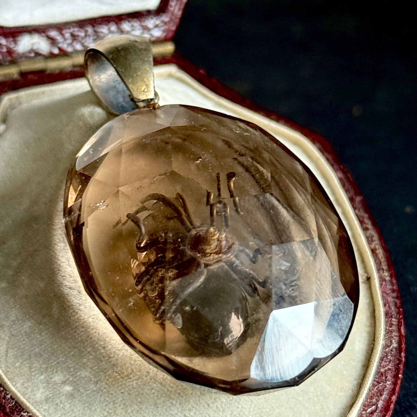 Victorian Smoky Quartz & Silver Gilt Beetle Pendant; Circa 19th Century