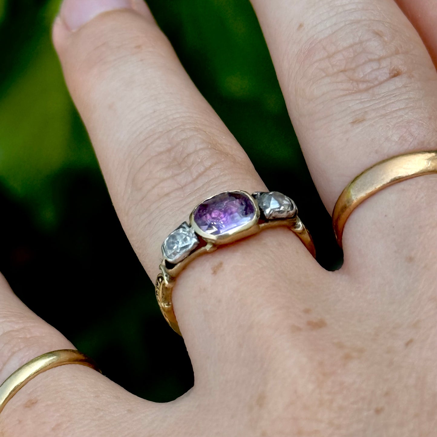 Georgian Diamond & Amethyst Mourning Ring; Circa 1767