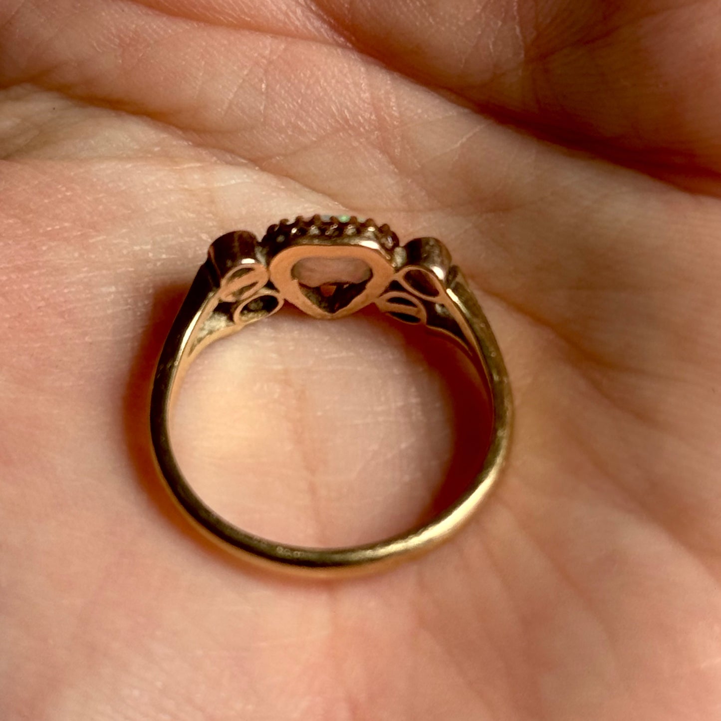 Antique Victorian Heart Opal Diamond Ring in 18 Carat Gold