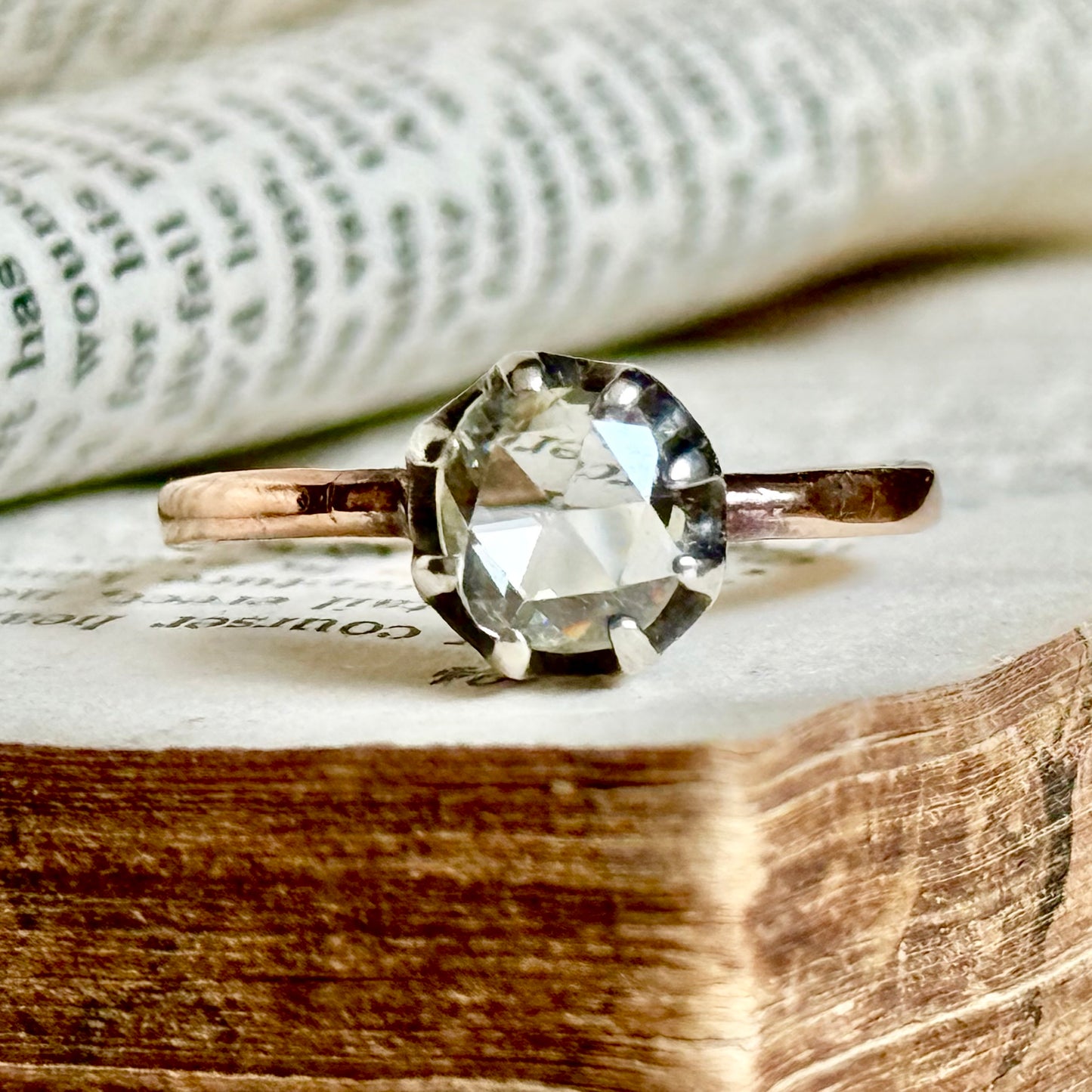 Georgian Rose Cut Diamond Ring in 9 Carat Rose Gold