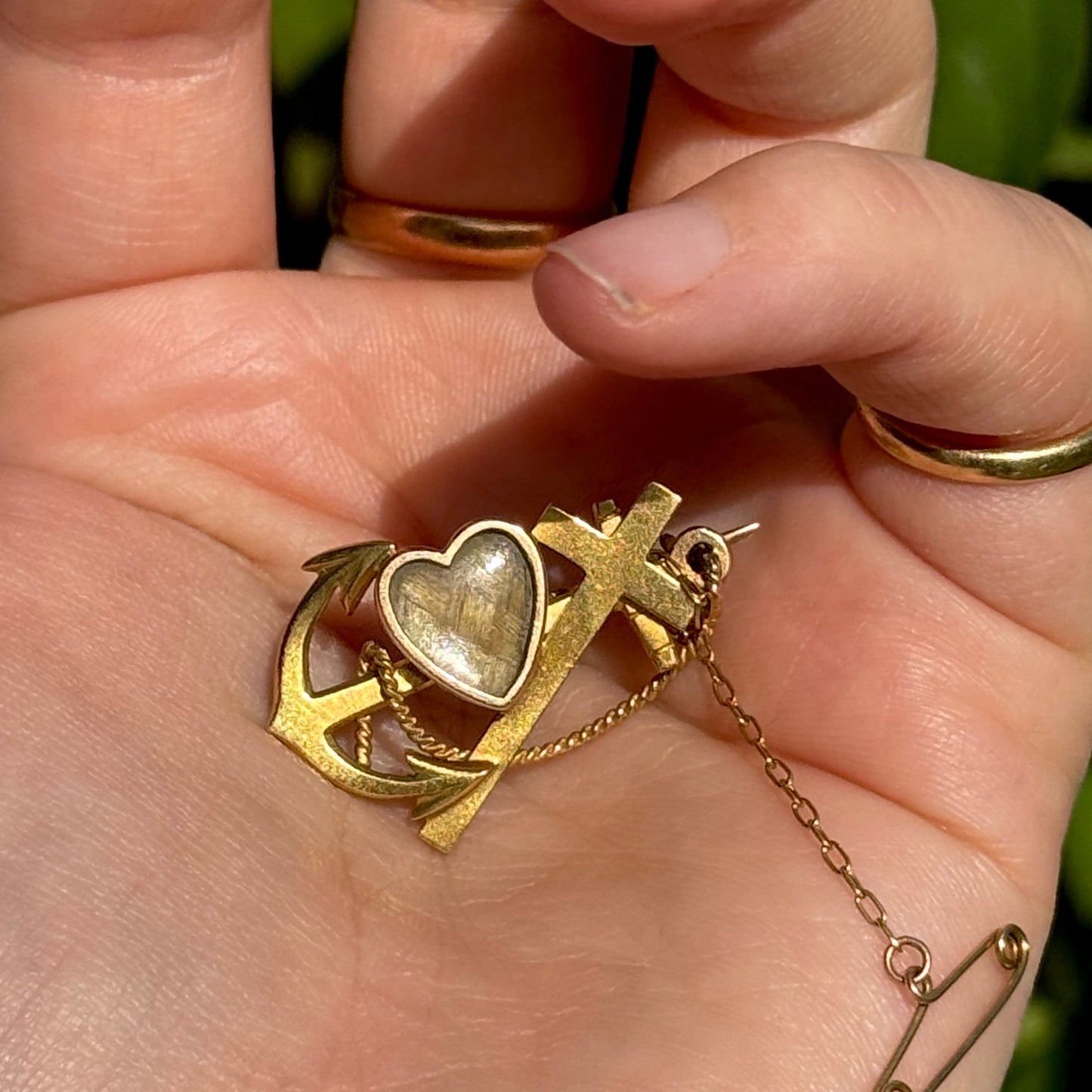 Victorian Faith, Hope & Charity Mourning Brooch in 15 Carat Gold
