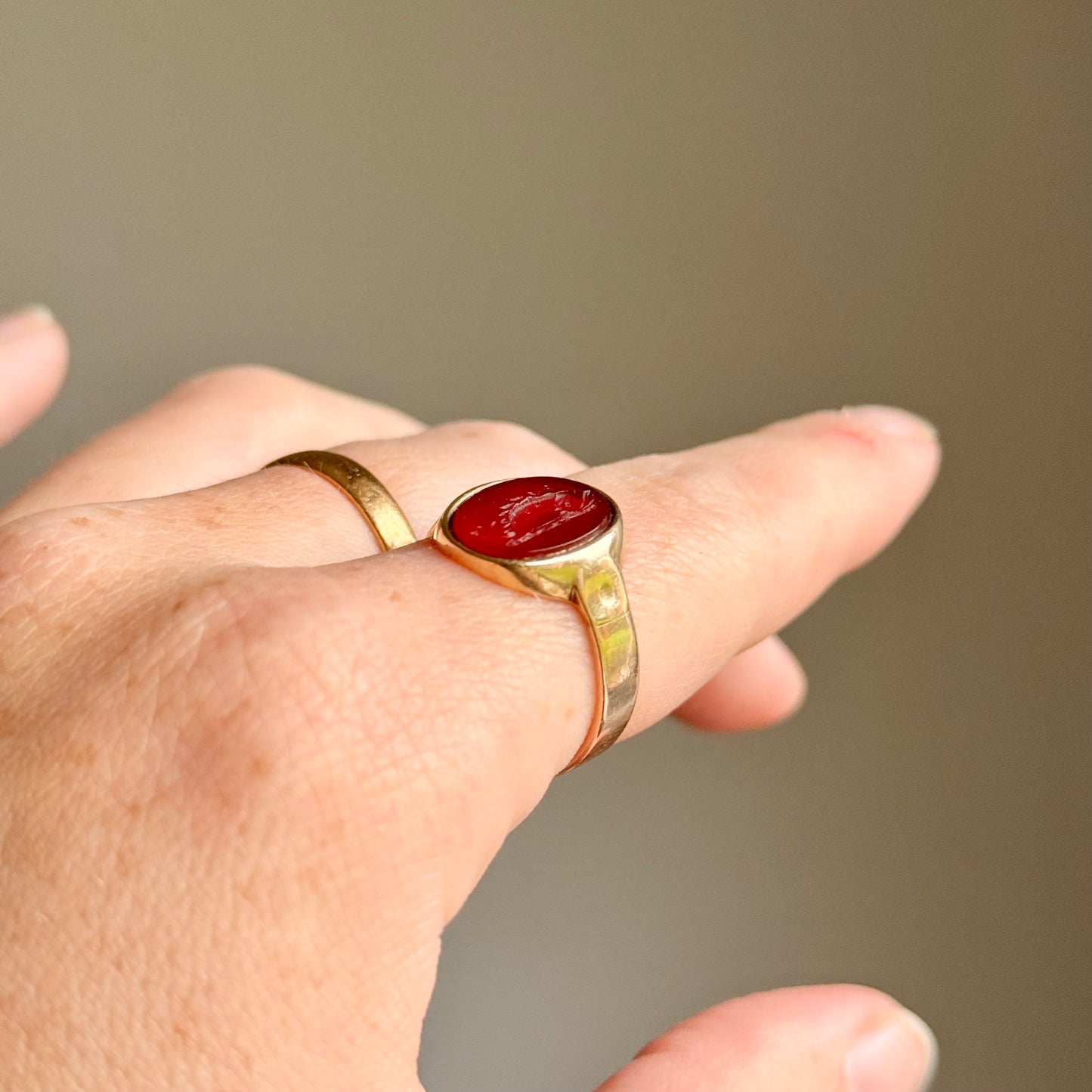Edwardian Mythical Creature Intaglio Ring in 9 Carat Gold