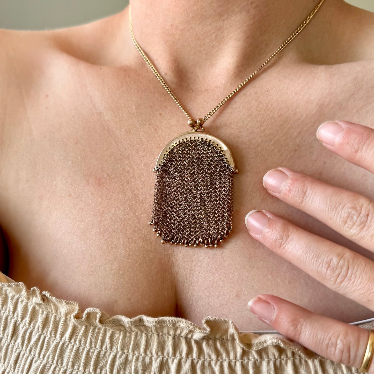 Antique Miniature Woven Mesh Purse Pendant
