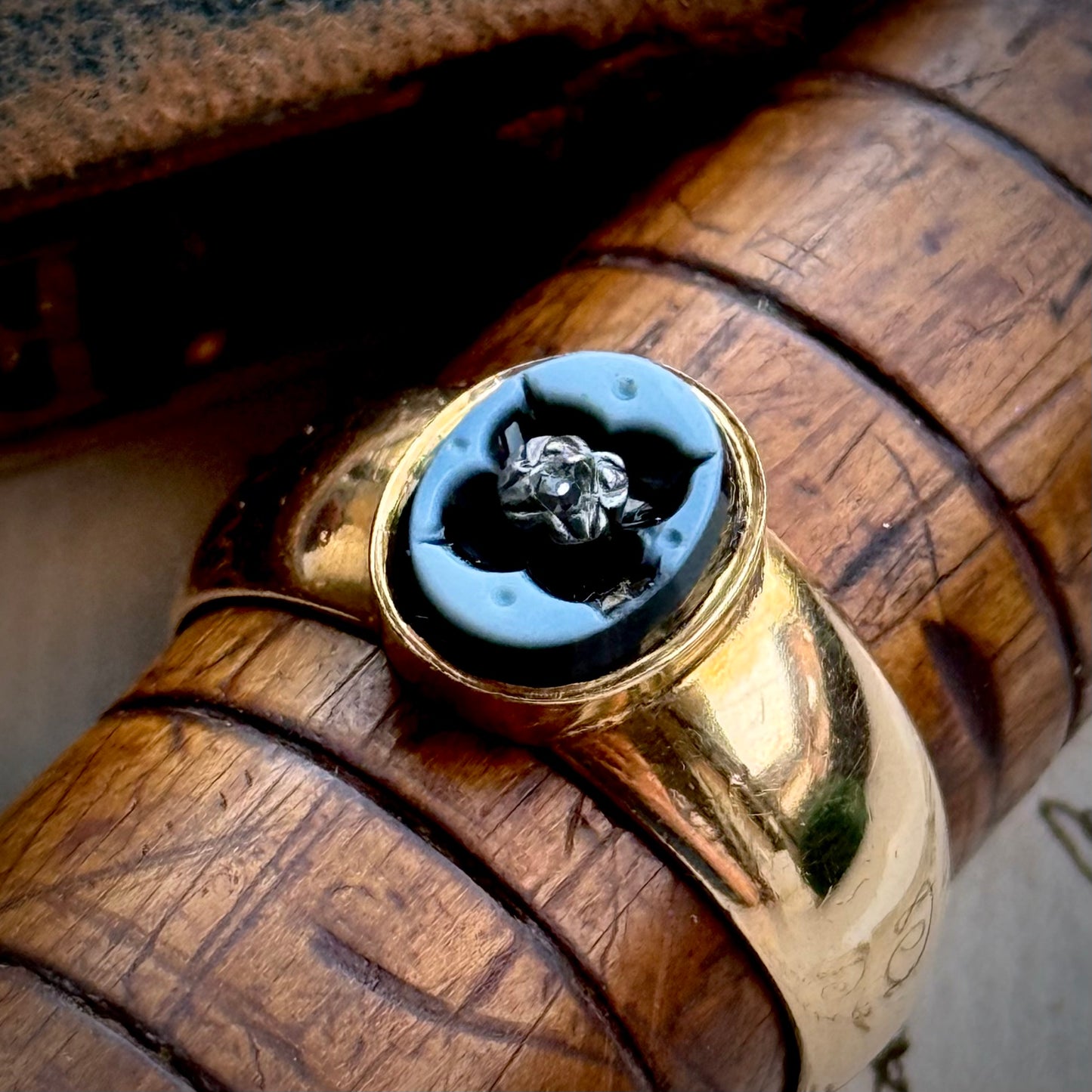 Victorian Diamond Mourning Ring in 18 Carat Gold; Circa 1887