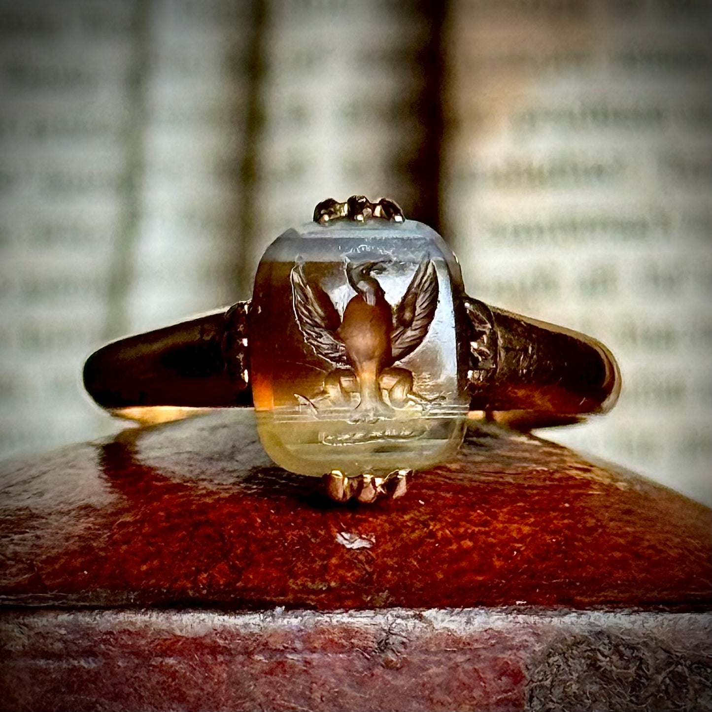 Antique Eagle intaglio Ring in 9 Carat Gold, Circa 1890