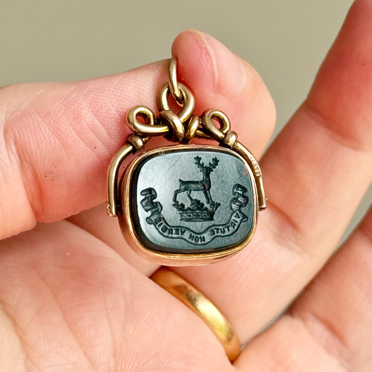 Antique Bloodstone Intaglio Fob in 9 Carat Gold; Circa 1904