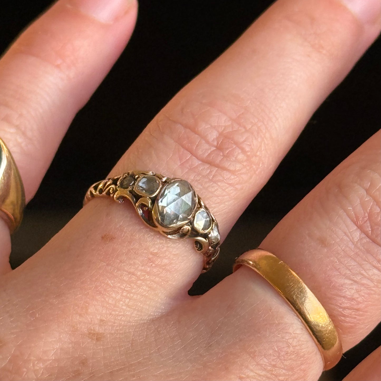 Antique Georgian Rose Cut Diamond Five Stone Ring