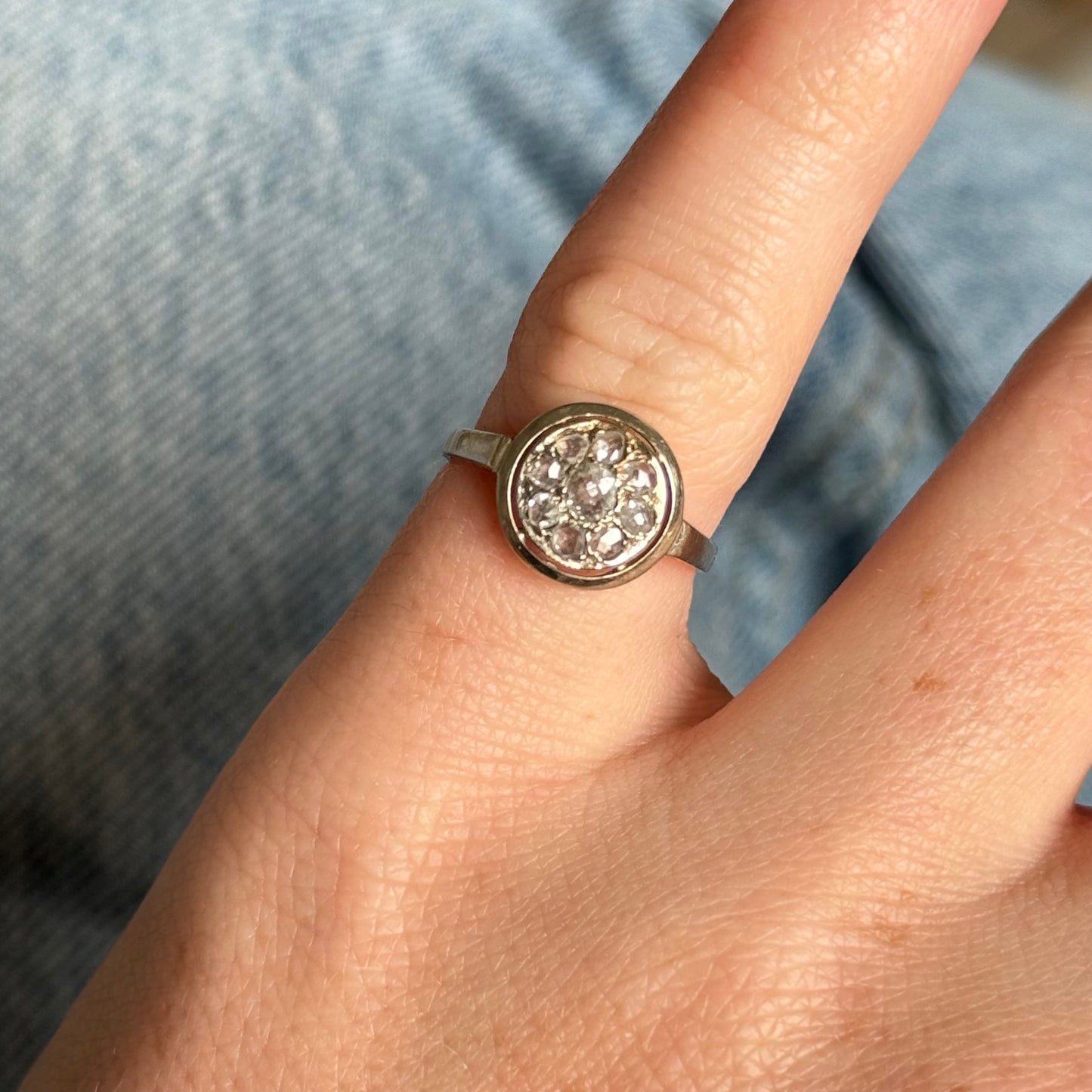 Antique Rose Cut Cluster Ring in 9 Carat Gold; Circa 1895