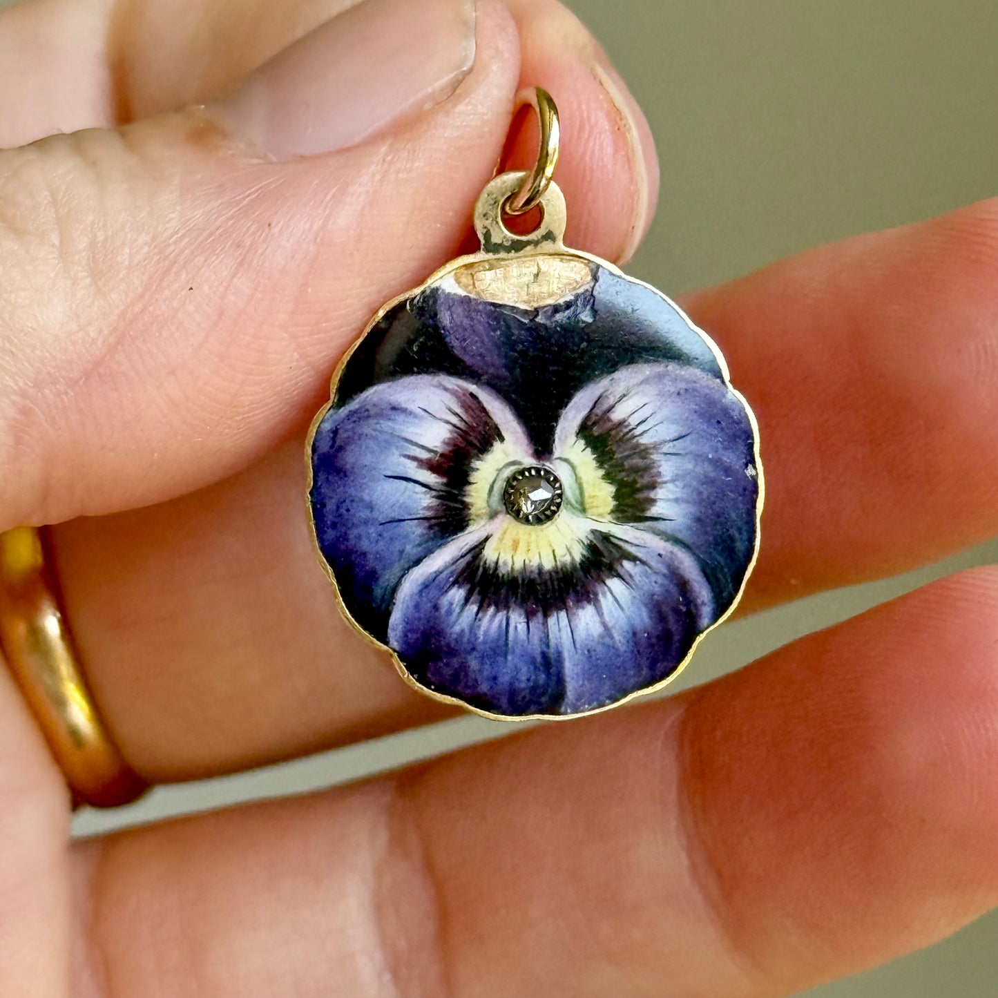 Antique Enamel & Diamond Pansy Pendant