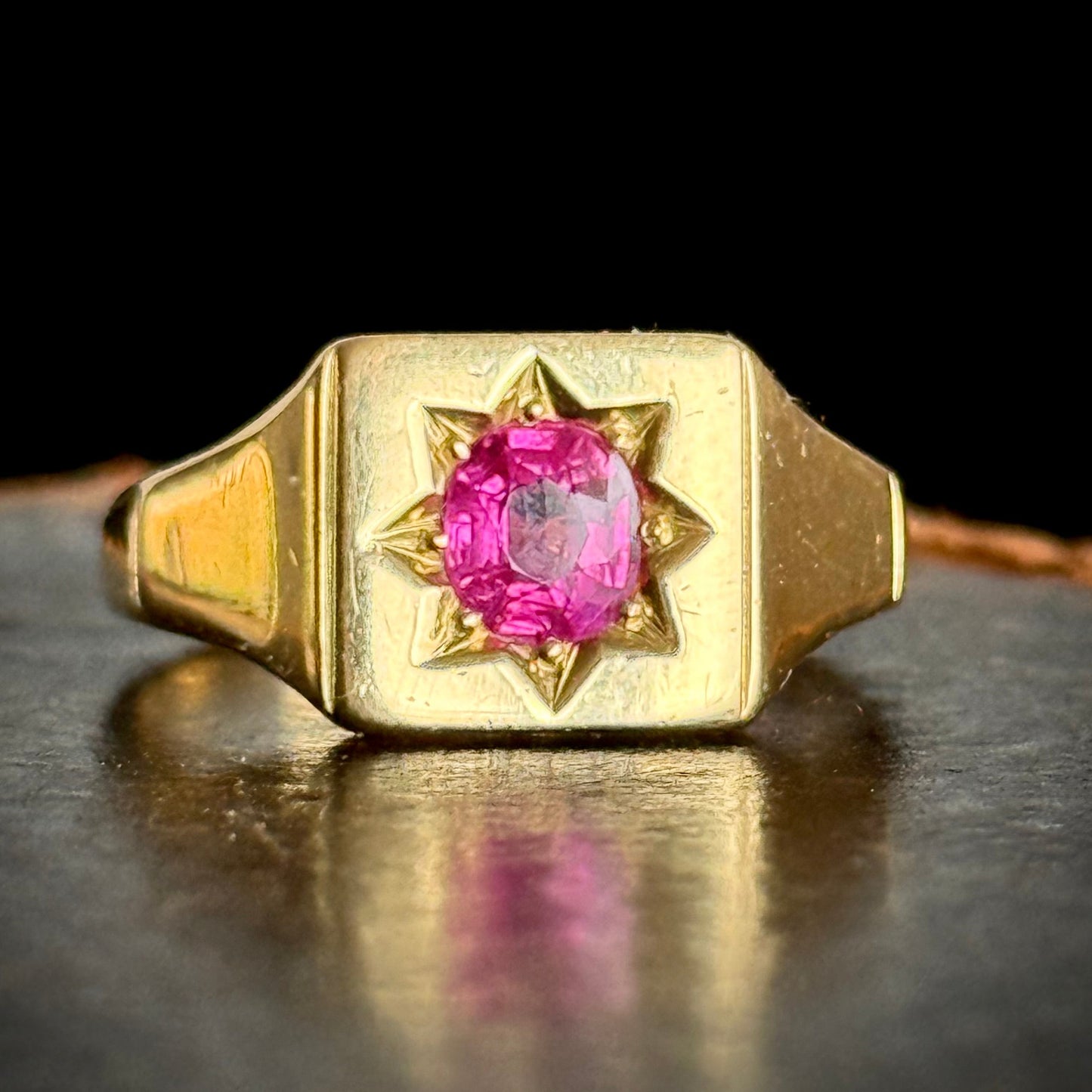 1930's Star Set Ruby Signet Ring in 18 Carat Gold