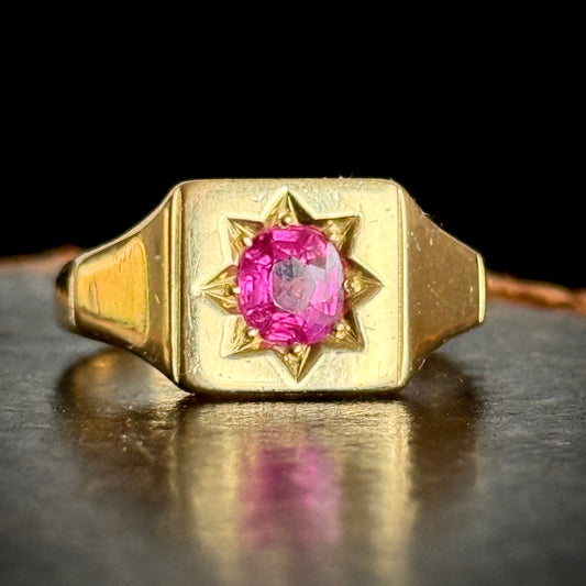 1930's Star Set Ruby Signet Ring in 18 Carat Gold