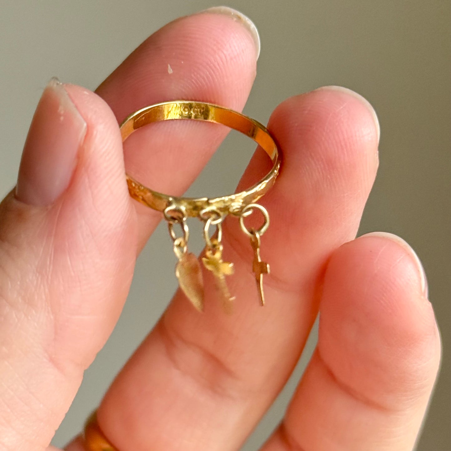 Antique Faith, Hope & Charity Charm Ring in 9 Carat Gold