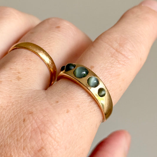 Victorian Chrysoberyl Gypsy Ring in 18 Carat Gold; Circa 1880
